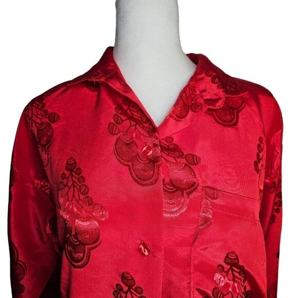 Vintage 90s Silk Shirt Blouse Top Womens XL Red Button Up - Picture 5 of 8